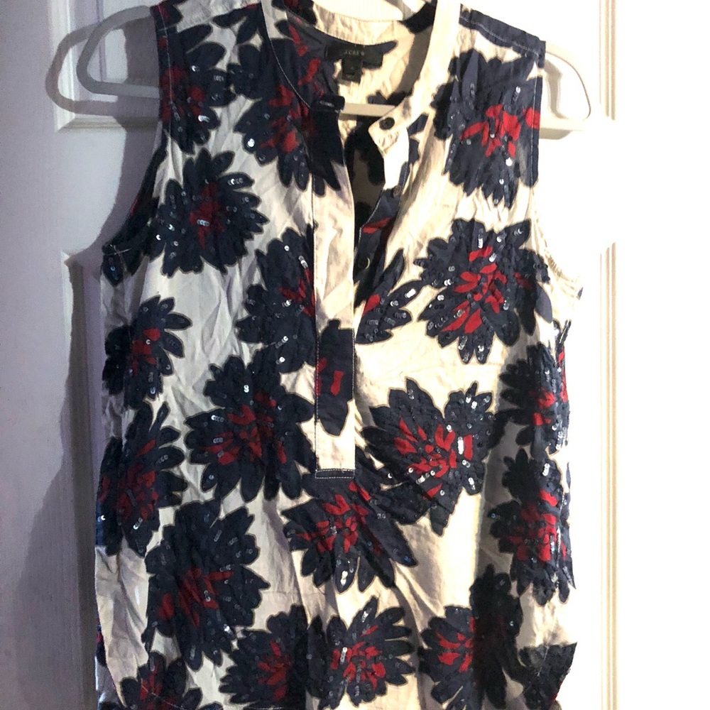 J. Crew Cream Sleeveless Camisole with Navy & Red Sequin Floral 4